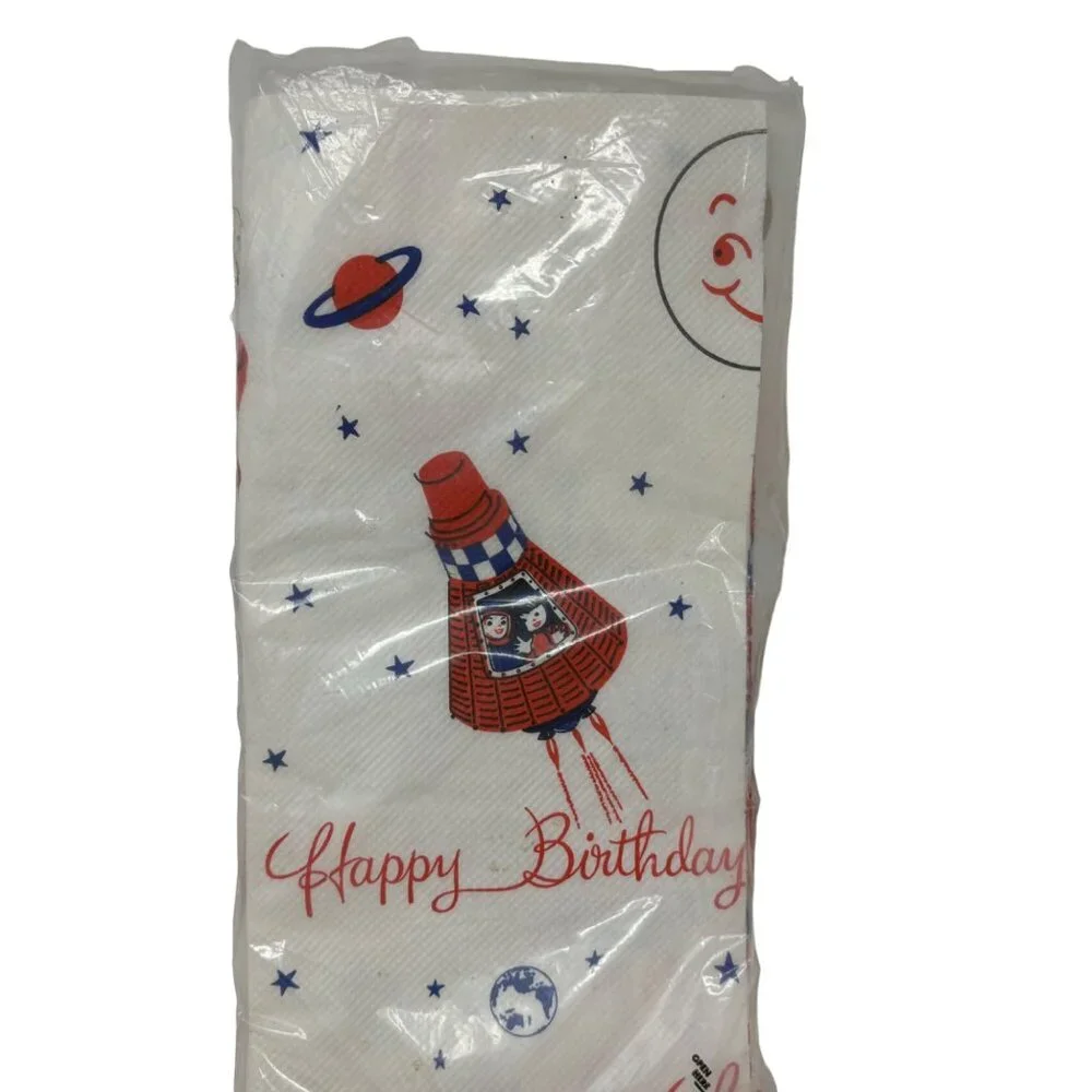 Vintage 1950s Tablecover Happy Birthday Party Rocket Atomic Saturn Outerspace Pr